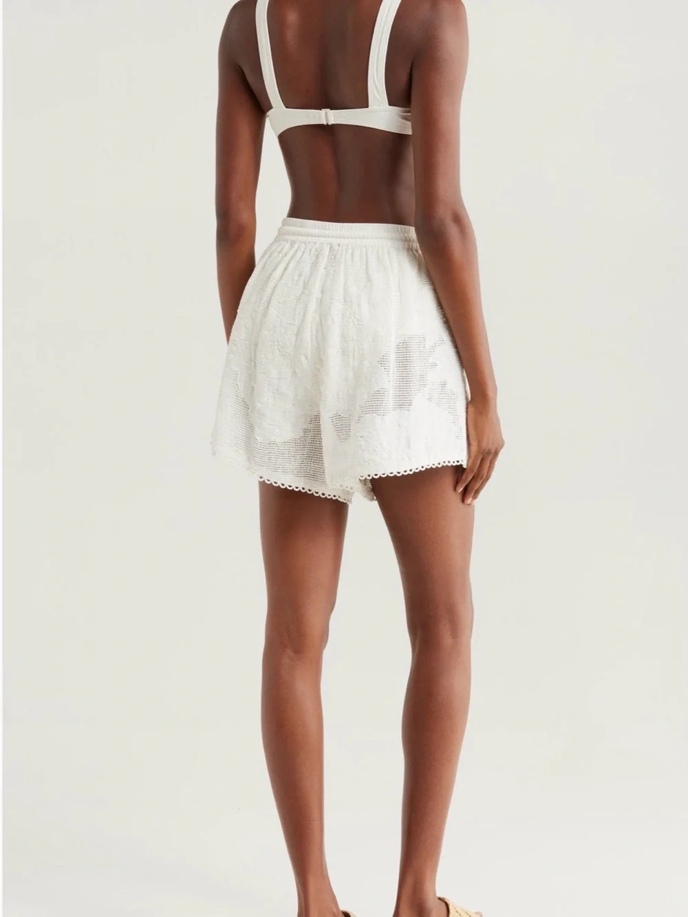 Farm Rio Women's White Embroidered Cotton Drawstring Shorts Size M NWT $160 - Picture 6 of 12